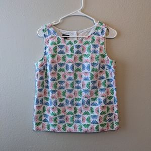Talbots Blue Pink Green Daisy Floral Eyelet Sleeveless Top Medium Petite